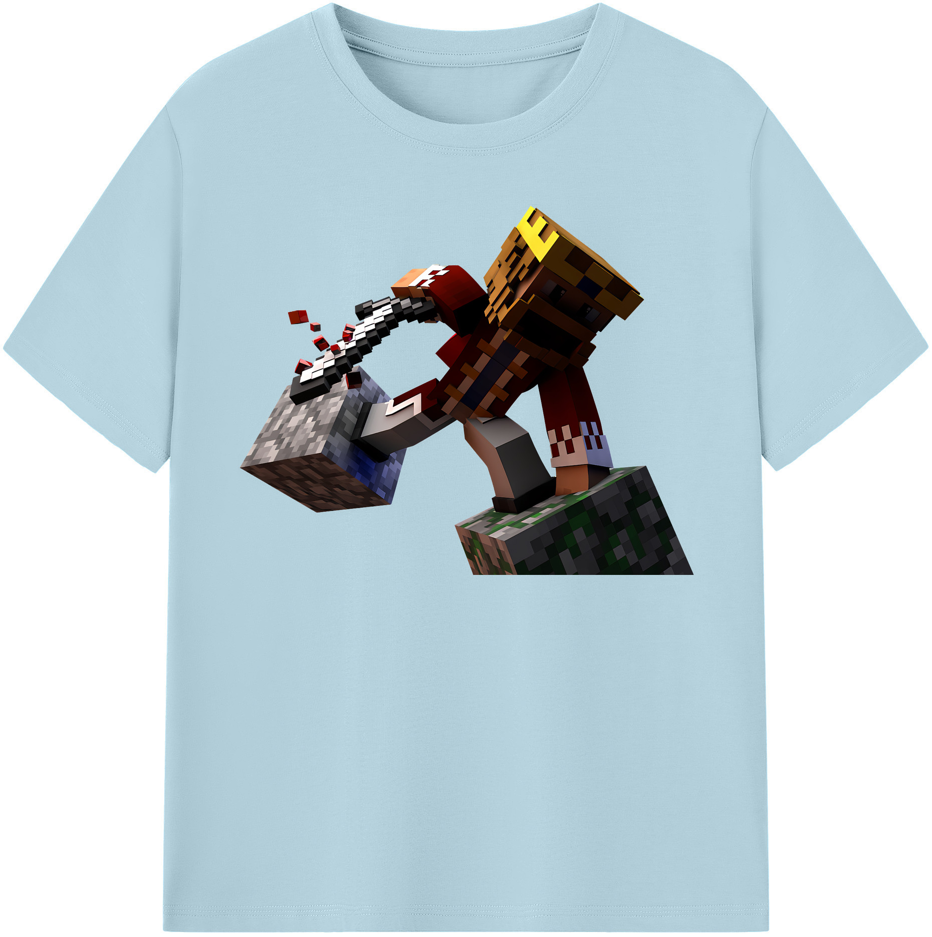（画像用） マインクラフト ブロックの世界 Minecraft MC Block world 綿100％半袖Tシャツ（フロントプリント）